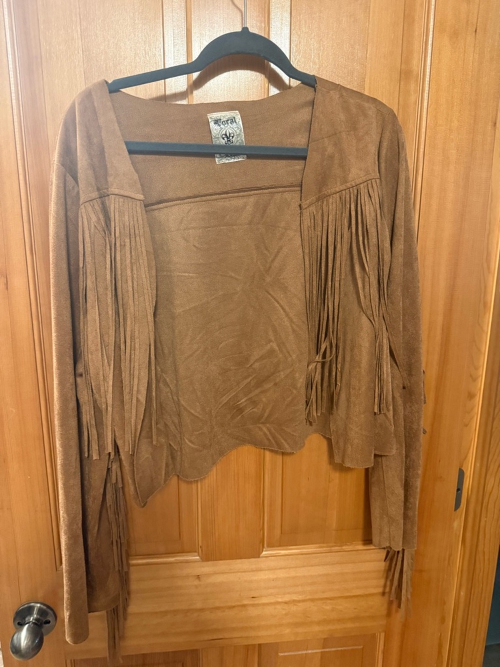Vocal Brown Suede Fringe Open-Front Jacket